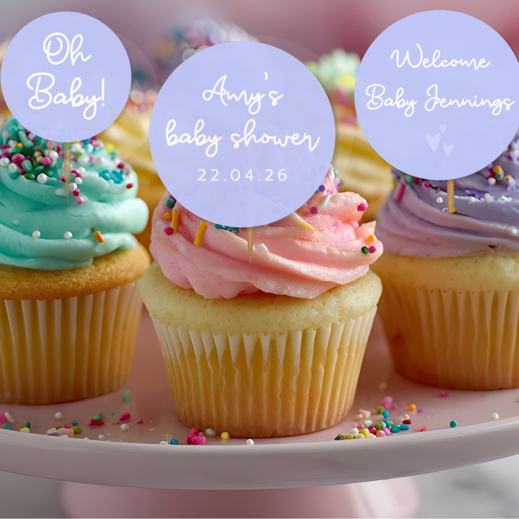 Personalised Baby Shower Cupcake Toppers