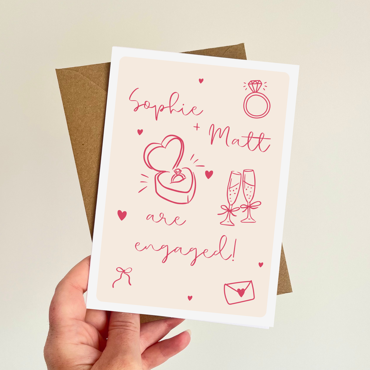 Personalised Engagement Card, Custom Name Card for Newly Engaged Couple