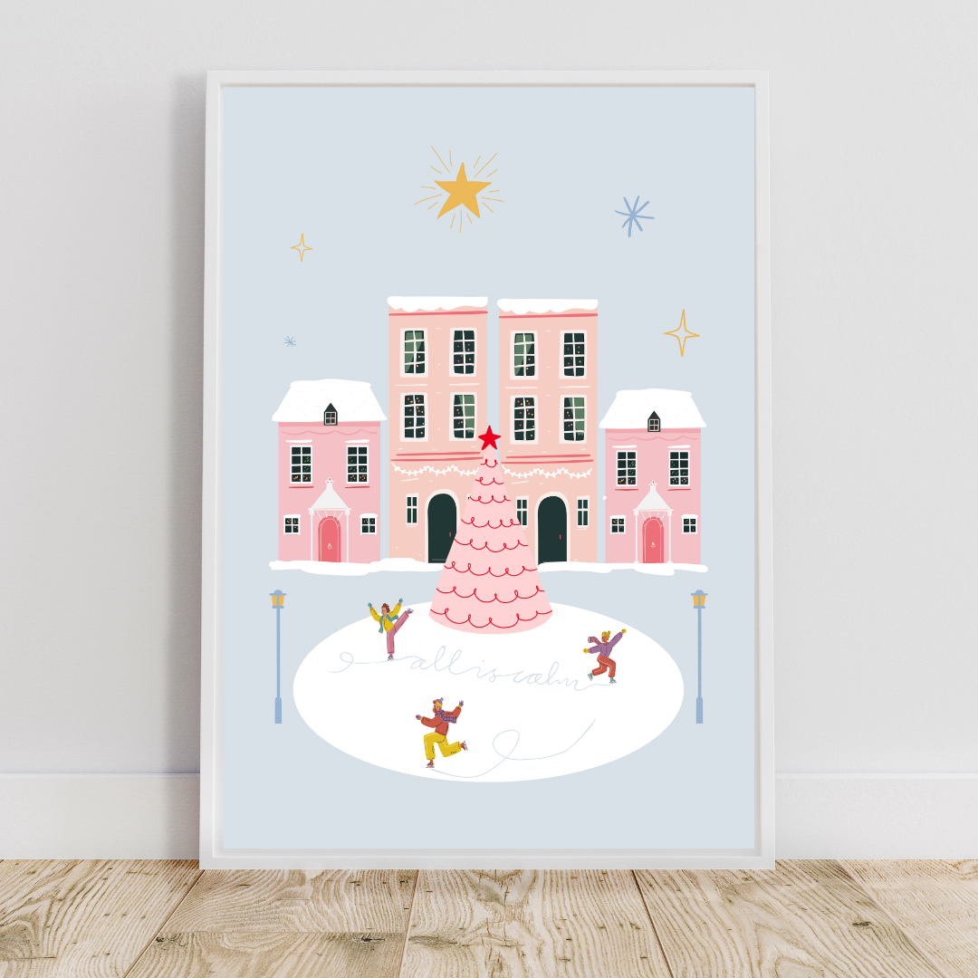 All is Calm Christmas Town - Wall Print