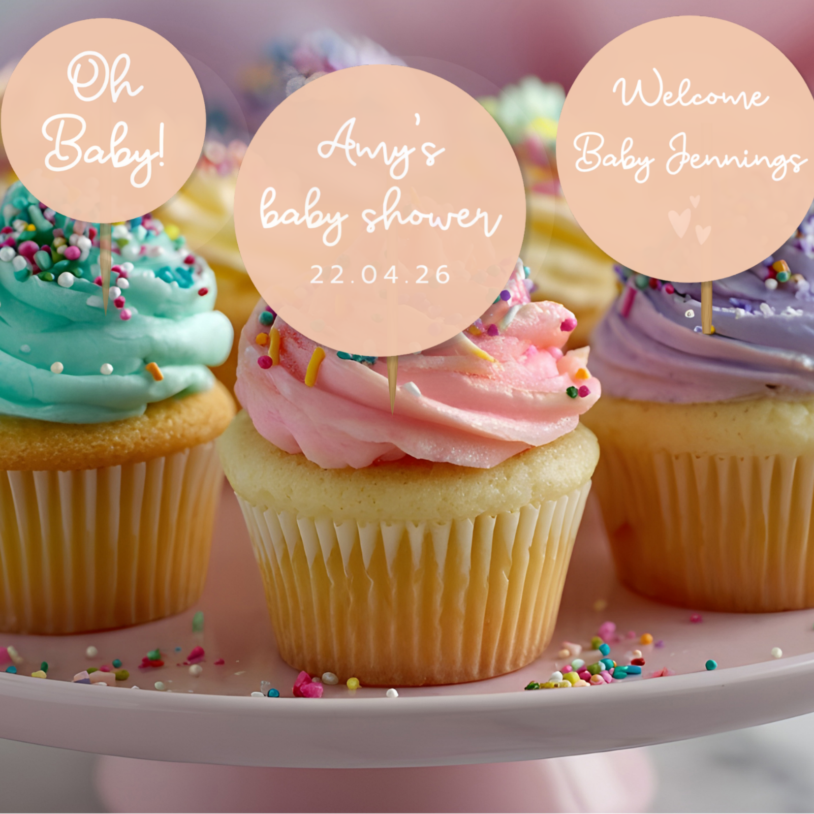 Personalised Baby Shower Cupcake Toppers