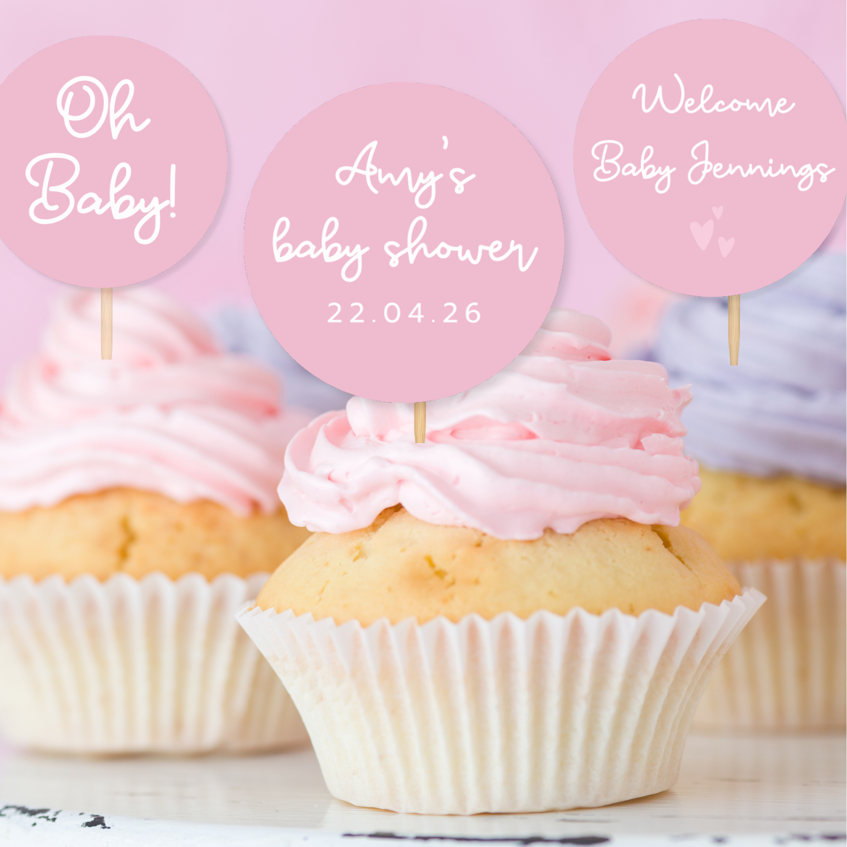 Personalised Baby Shower Cupcake Toppers