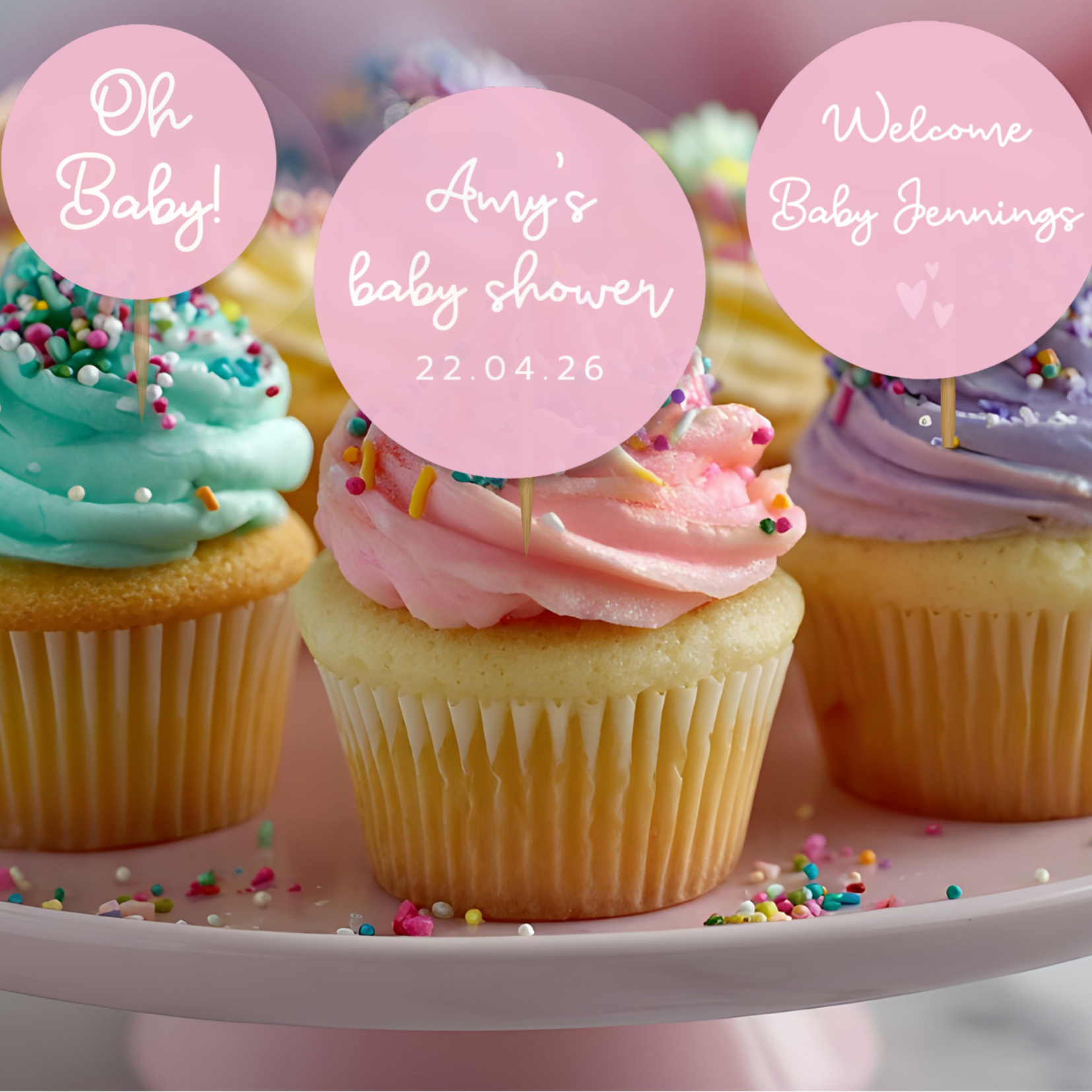 Personalised Baby Shower Cupcake Toppers
