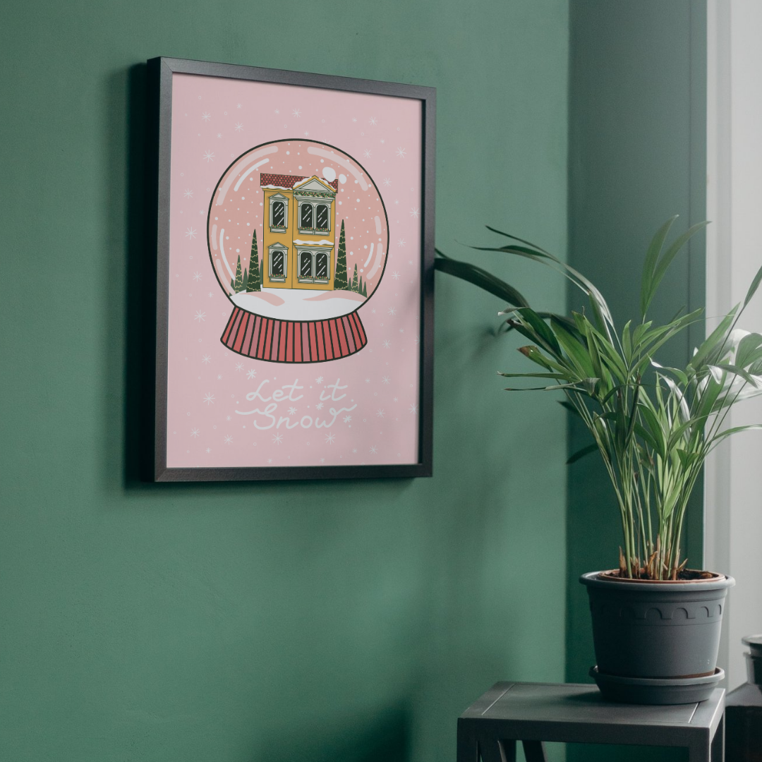 Christmas Snow Globe, Pink - Wall Print