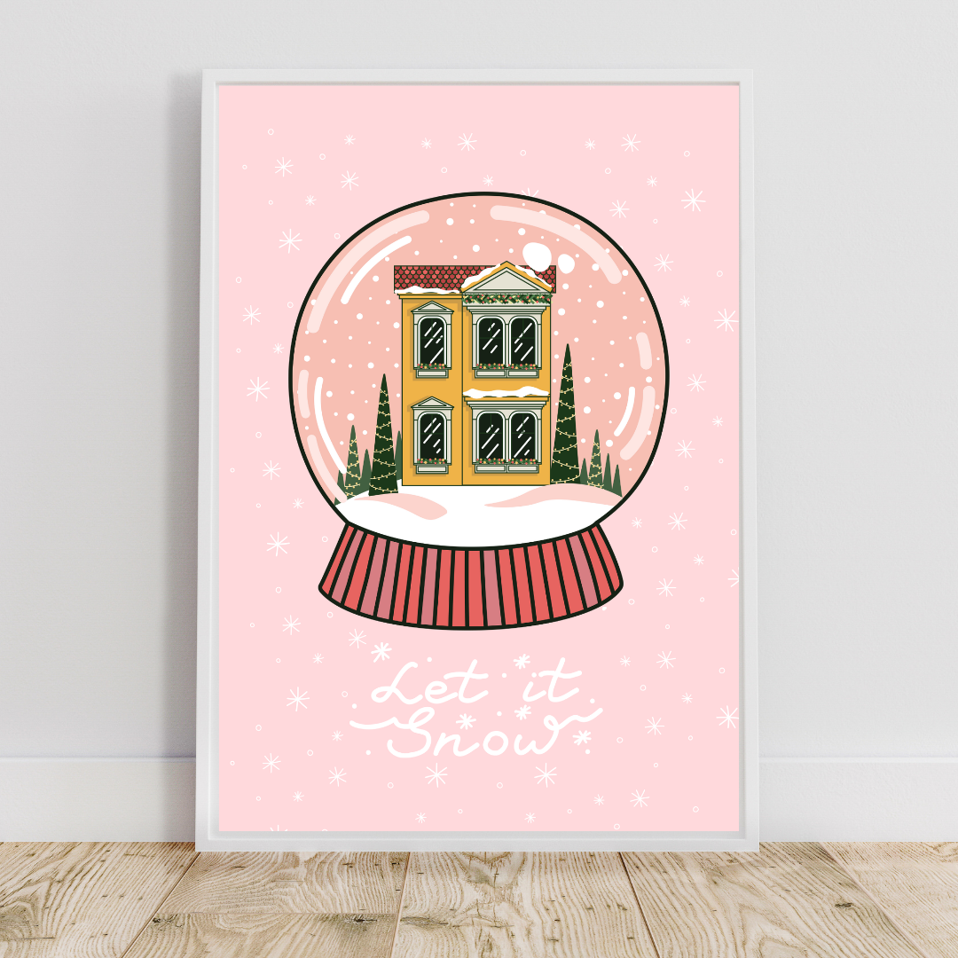 Christmas Snow Globe, Pink - Wall Print