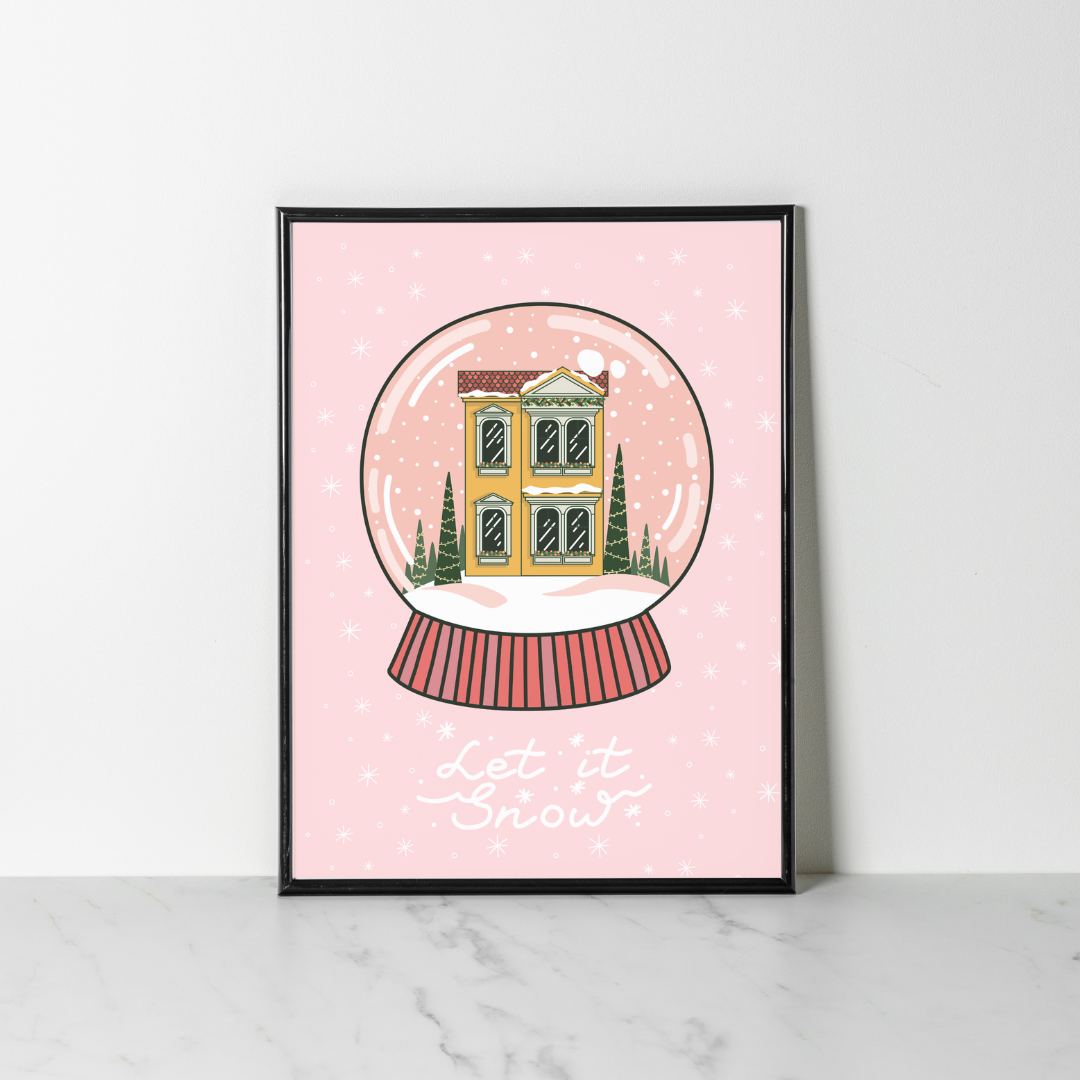 Christmas Snow Globe, Pink - Wall Print